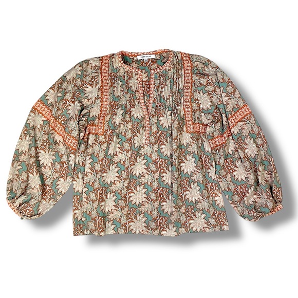 Rose & Olive Boho Floral Top Long Sleeve Slip Over Tunic Blouse Rust Teal Small - Picture 9 of 16